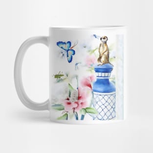 Chinoiserie watercolor with meerkat, flowers and butterflies Mug